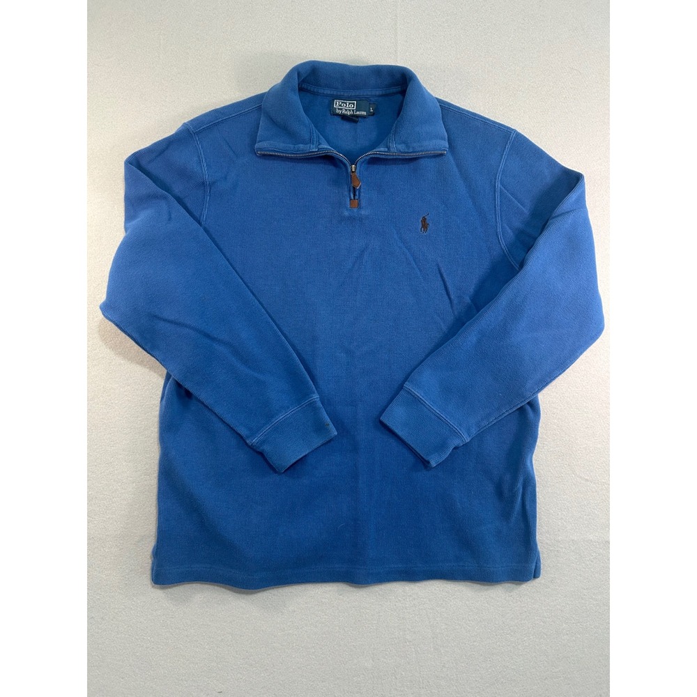 Polo Ralph Lauren Quarter Zip‎ Pullover Mens Large Blue Cotton Pony Logo Sweater